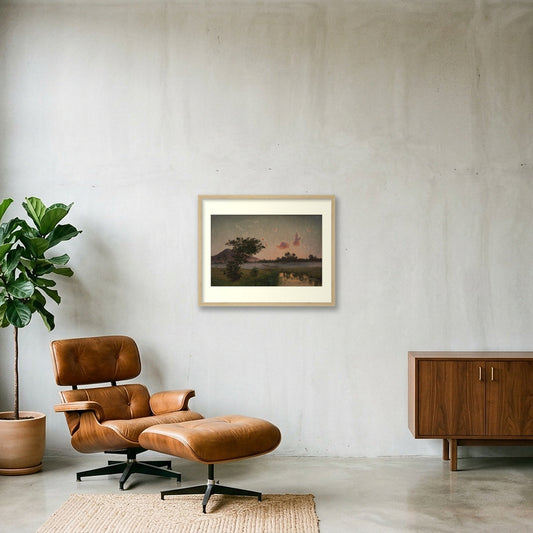 Digital preview of Kyhn — Summer Evening at Ry with an ivory mat and oak-finish frame.