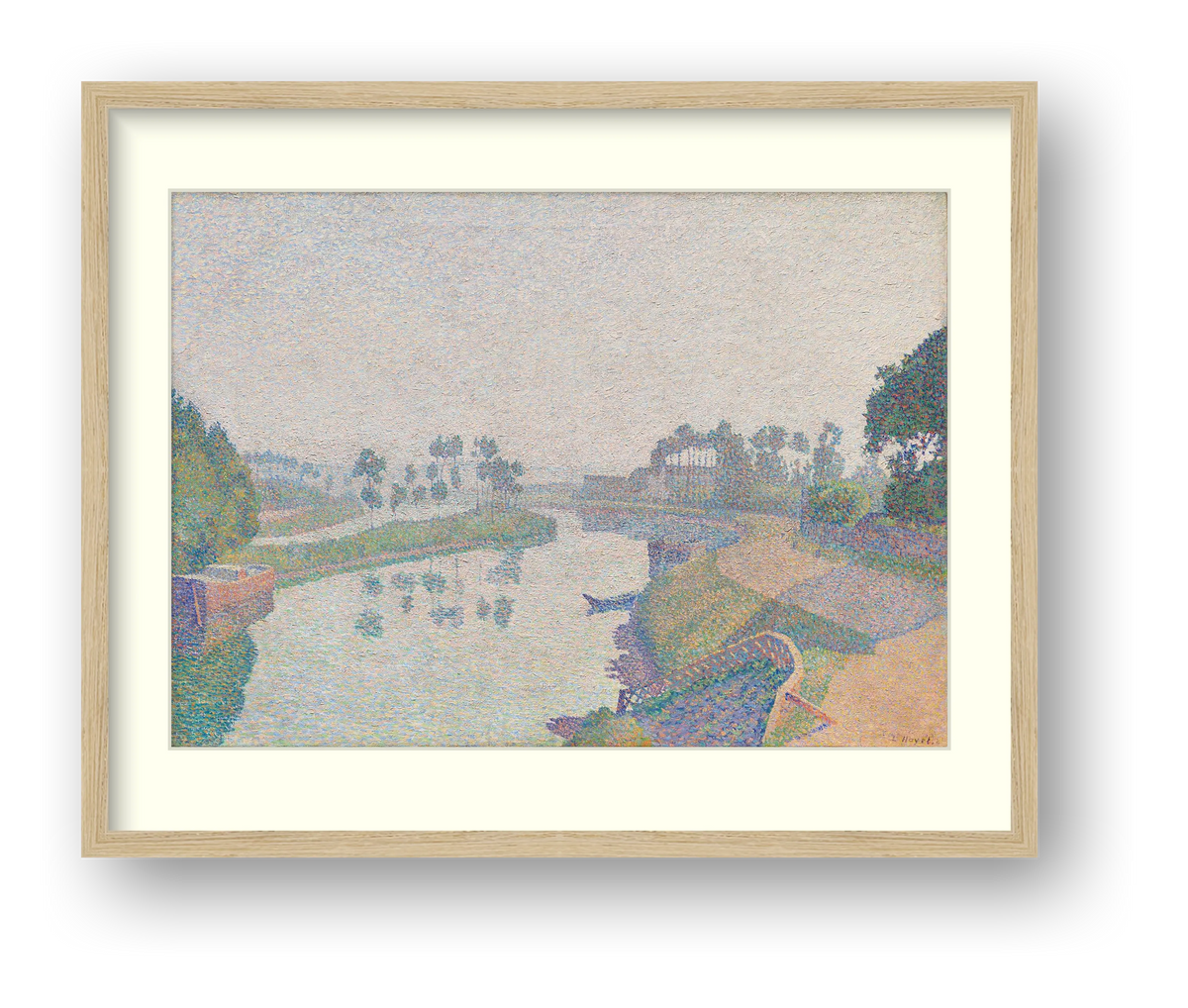 Digital preview of Hayet — Banks of the Oise at Dawn with an ivory mat and oak-veneer frame.