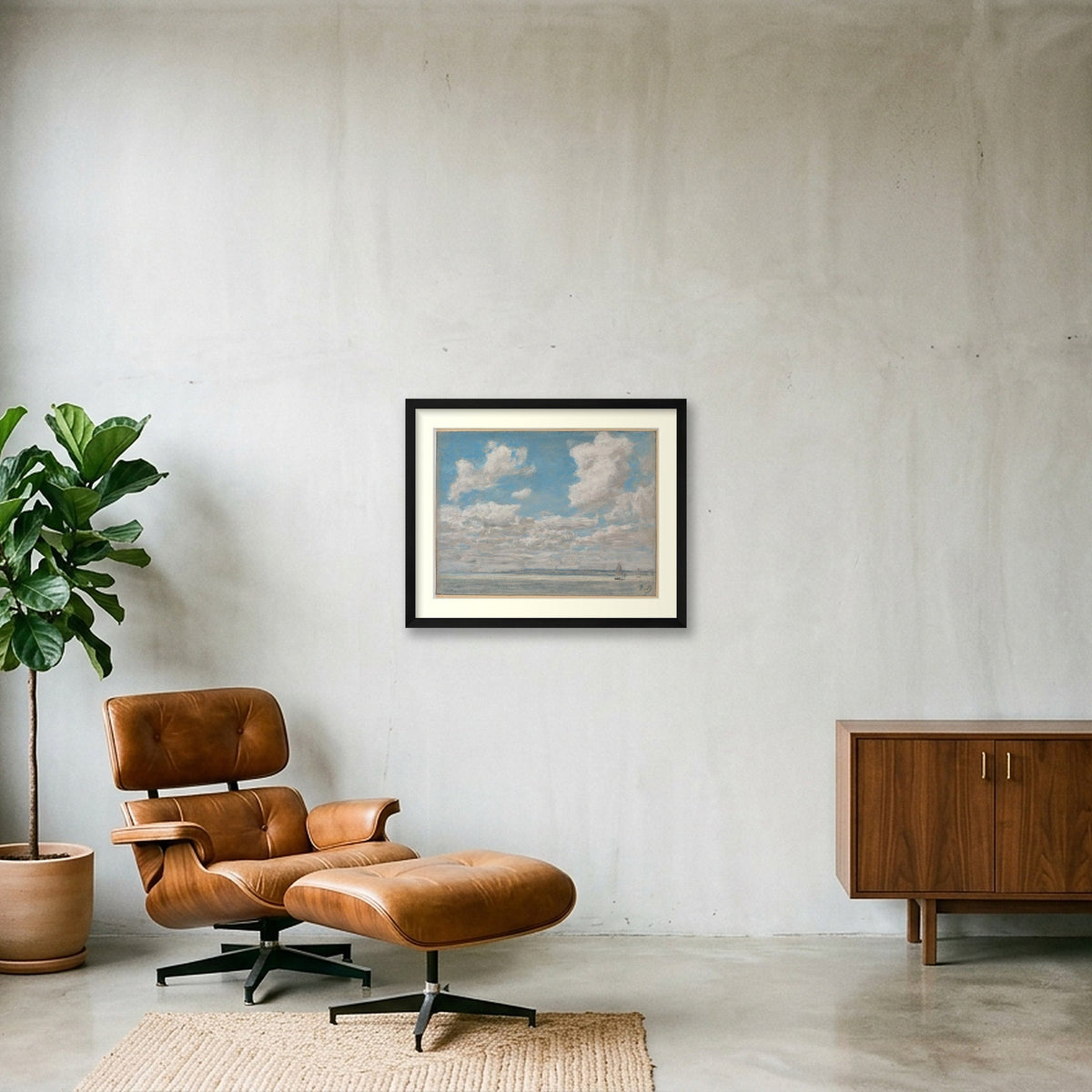 Digital preview of Boudin — Seascape with Open Sky with an ivory mat and black frame.