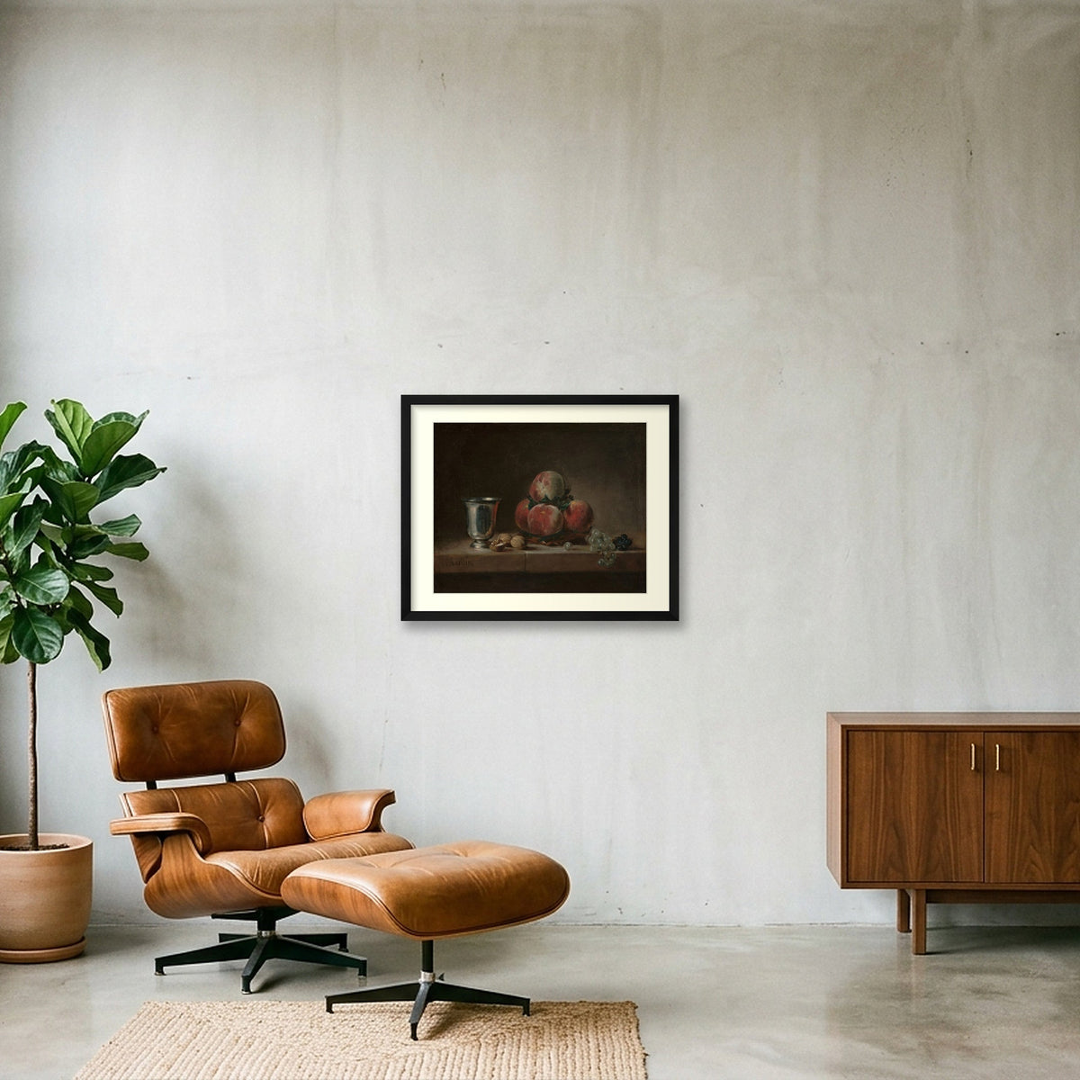 Digital preview of Chardin — Still Life with Peaches with an ivory mat and black frame.