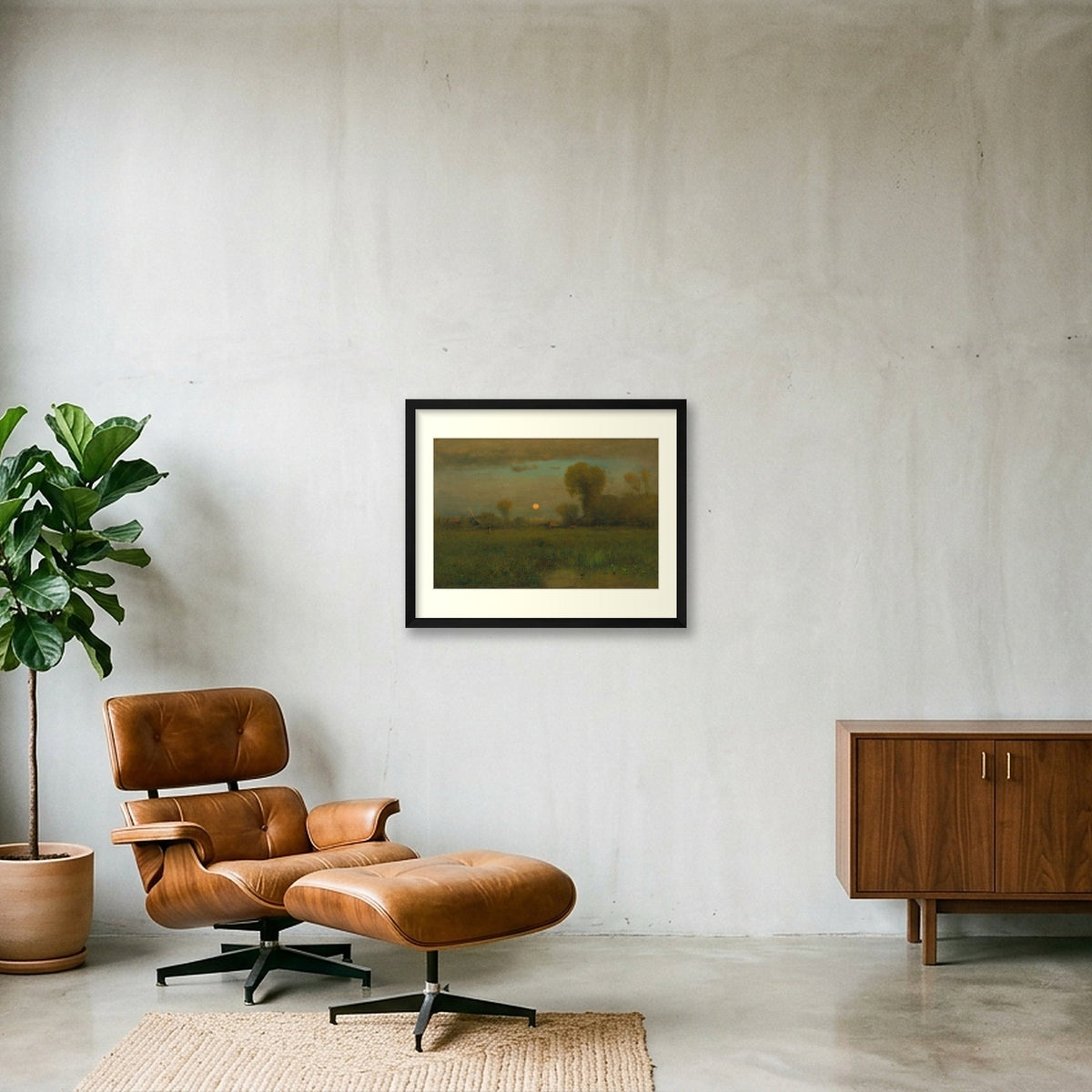 Digital preview of Inness — Harvest Moon with an ivory mat and black frame.