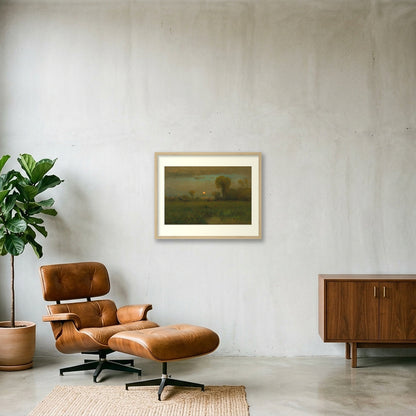 Digital preview of Inness — Harvest Moon with an ivory mat and oak-finish frame.