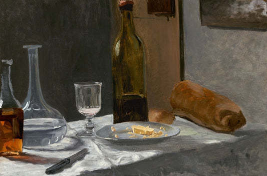 Monet — Still Life with Bottle, Carafe, Bread, and Wine
