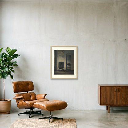 Digital preview of Hammershøi — Interior with the Artist’s Easel with an ivory mat and oak-finish frame.