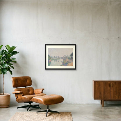 Digital room preview of Hayet — Banks of the Oise at Dawn with an ivory mat and black frame.