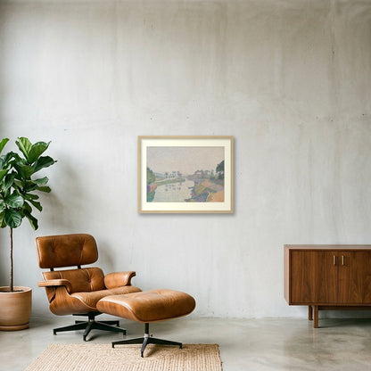 Digital room preview of Hayet — Banks of the Oise at Dawn with an ivory mat and oak-veneer frame.