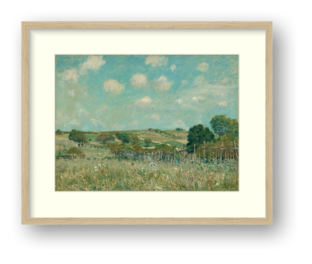Digital preview of Sisley — Meadow with an ivory mat and oak-veneer frame.
