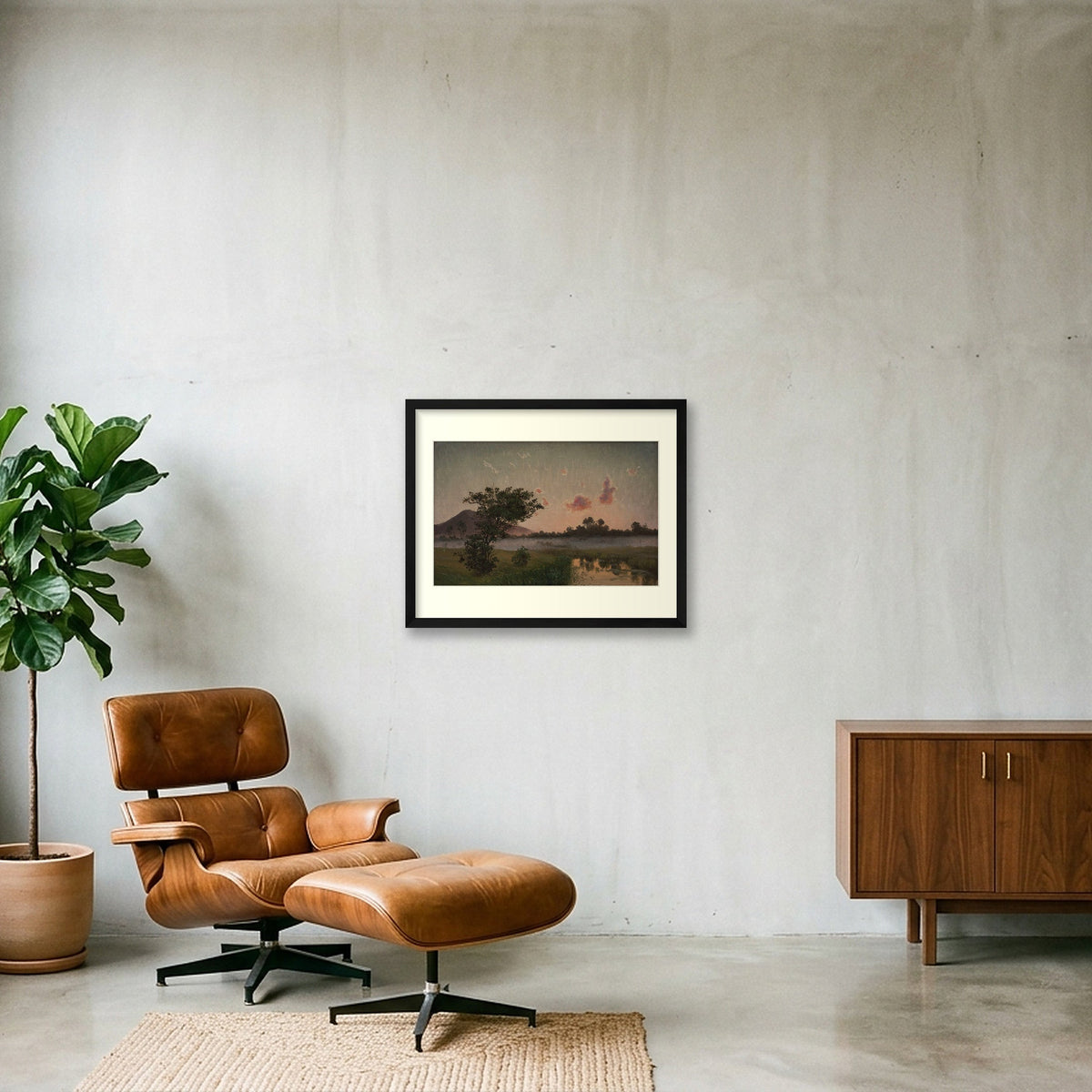 Digital preview of Kyhn — Summer Evening at Ry with an ivory mat and black frame.