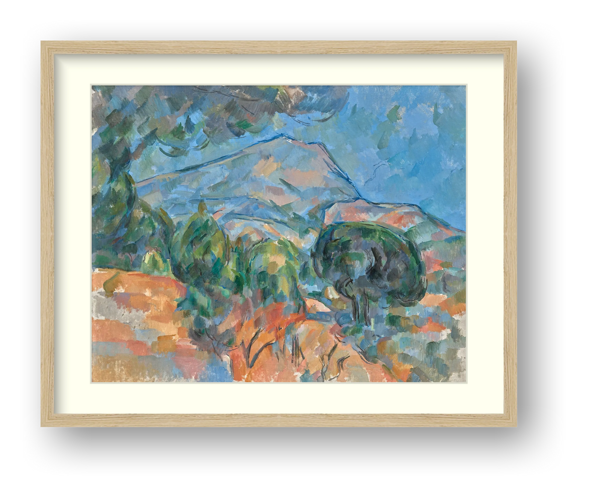 Digital product preview of Cézanne — Mount Sainte-Victoire, showing the complete artwork within an ivory mat and oak-veneer frame.
