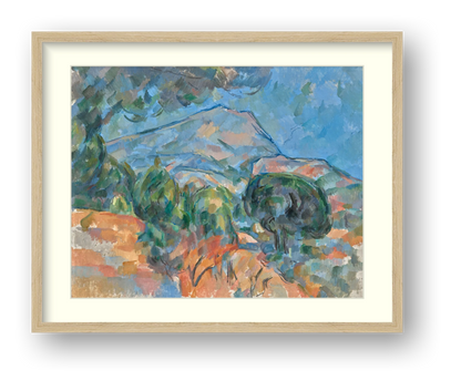 Digital product preview of Cézanne — Mount Sainte-Victoire, showing the complete artwork within an ivory mat and oak-veneer frame.