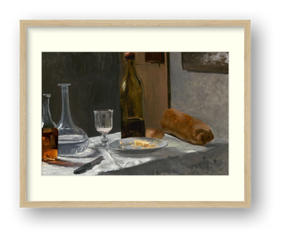Monet — Still Life with Bottle, Carafe, Bread, and Wine — framed