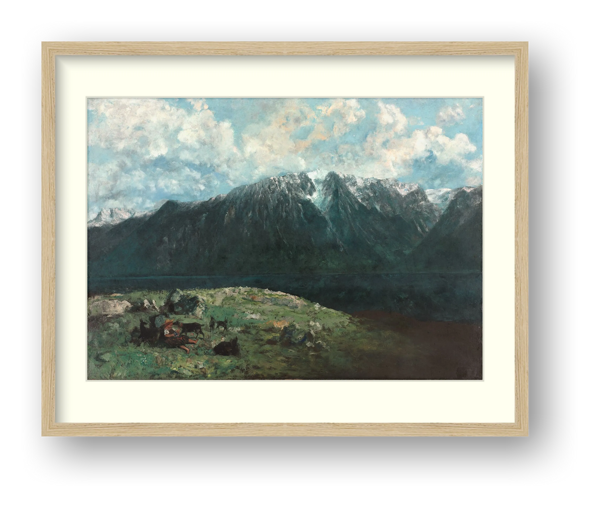 Digital preview of Courbet — Panoramic View of the Alps with an ivory mat and oak-veneer frame.