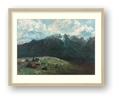 Digital preview of Courbet — Panoramic View of the Alps with an ivory mat and oak-veneer frame.